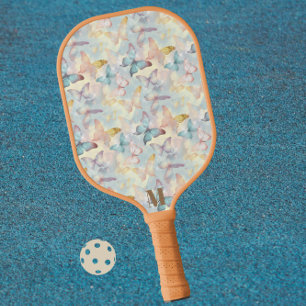 Colourful Holographic Butterfly Modern Monogram  Pickleball Paddle