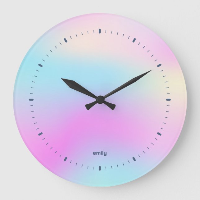 Colourful holographic iridescent background large clock (Front)
