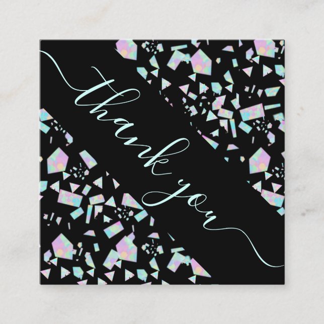 Colourful Holographic Mosaic Discount & Thank You Square Business Card (Front)