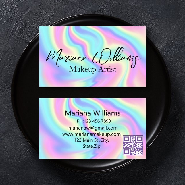 colourful holographic qr code makeup artist business card (Creator Uploaded)