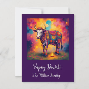 Colourful Holy Diwali Cows in Festive Disguises Holiday Card