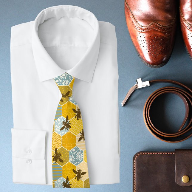 Colourful Honey Bee Honeycomb Pattern Tie (Creator Uploaded)