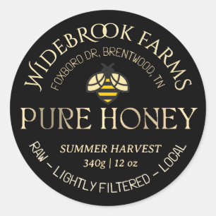 Colourful Honeybee Logo Pure Honey Black Gold Classic Round Sticker