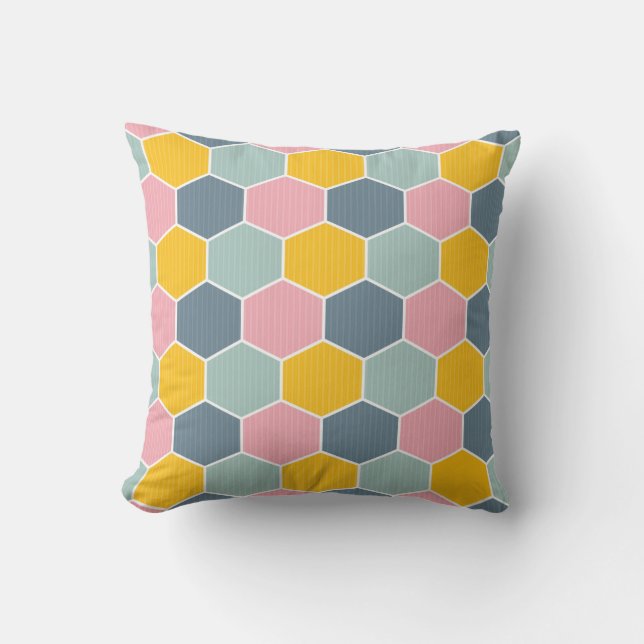 Colourful Honeycomb Geometric Pattern Cushion (Front)