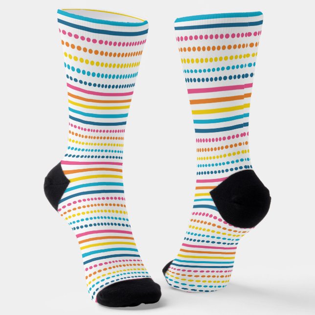 Colourful Horizontal Dotted Stripes Geometric Socks (Angled)