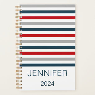 Colourful horizontal navy stripes planner