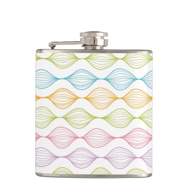 Colourful horizontal ogee pattern hip flask (Front)