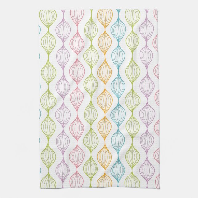 Colourful horizontal ogee pattern tea towel (Vertical)
