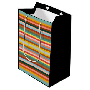 Colourful Horizontal Retro Stripes  Medium Gift Bag