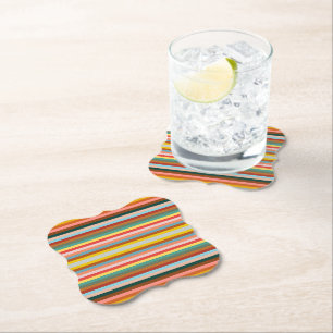 Colourful Horizontal Retro Stripes  Paper Coaster