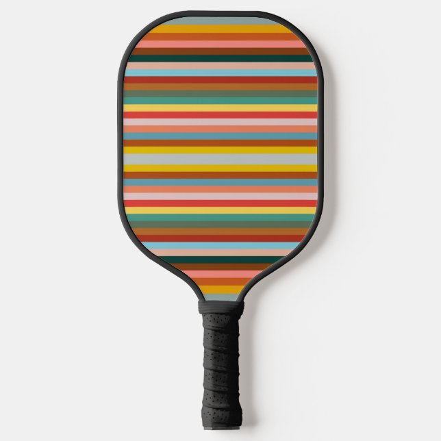 Colourful Horizontal Retro Stripes Pickleball Paddle (Front)