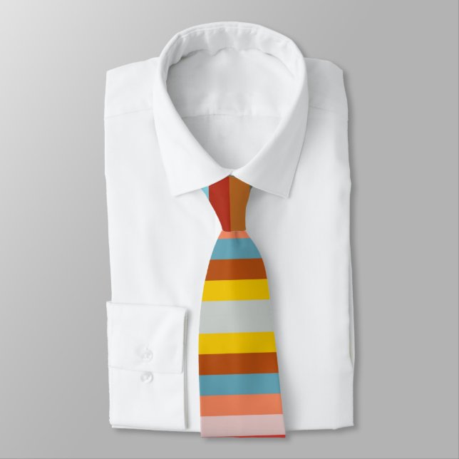 Colourful Horizontal Retro Stripes  Tie (Tied)