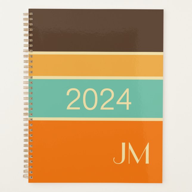 Colourful horizontal retro style lines planner (Front)
