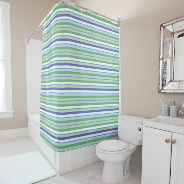 Colourful horizontal stripes shower curtain (In Situ)