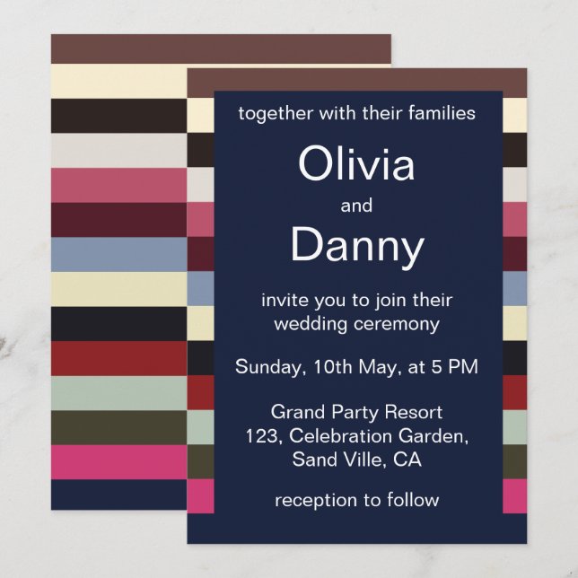 Colourful Horizontal Stripes Summer Wedding Invitation (Front/Back)