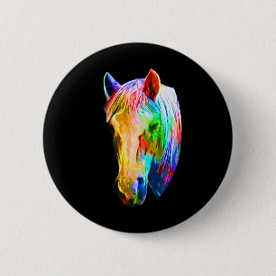 Colourful Horse Art Horseback Riding Lover Artsy H 6 Cm Round Badge