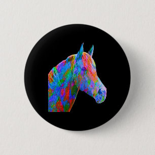 Colourful Horse Art Horseback Riding Lover Artsy H 6 Cm Round Badge