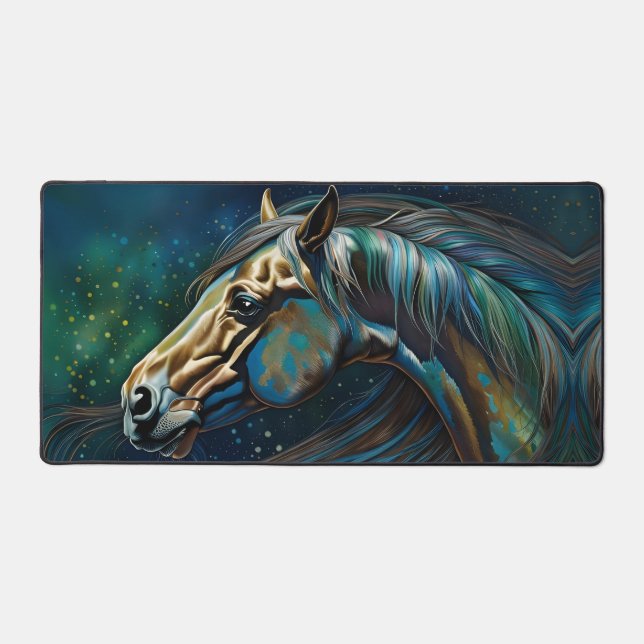 Colourful Horse in Teal blue green brown Desk Mat (Front)