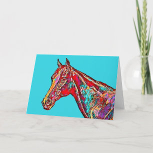 Colourful Horse on Aqua Note Card