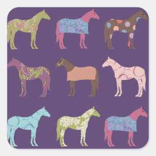 Colourful Horse Pattern Square Sticker