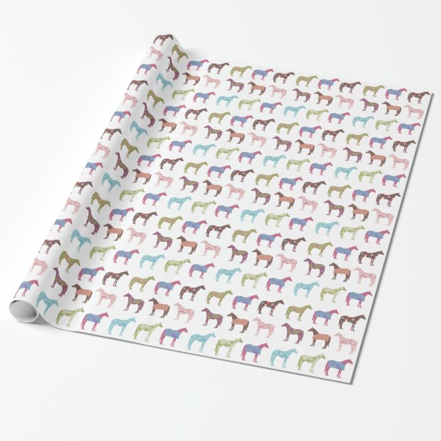 Colourful Horse Pattern Wrapping Paper (Unrolled)