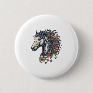 Colourful Horse Puzzle Piece Vintage Engraving T-S 6 Cm Round Badge