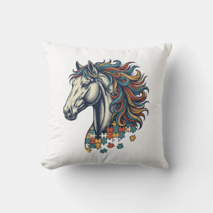 Colourful Horse Puzzle Piece Vintage Engraving T-S Cushion