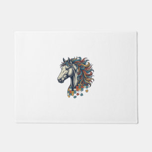 Colourful Horse Puzzle Piece Vintage Engraving T-S Doormat