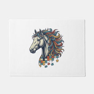 Colourful Horse Puzzle Piece Vintage Engraving T-S Doormat