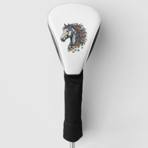 Colourful Horse Puzzle Piece Vintage Engraving T-S Golf Head Cover