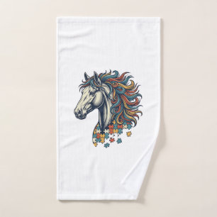 Colourful Horse Puzzle Piece Vintage Engraving T-S Hand Towel