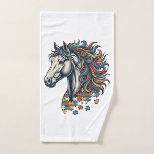 Colourful Horse Puzzle Piece Vintage Engraving T-S Hand Towel