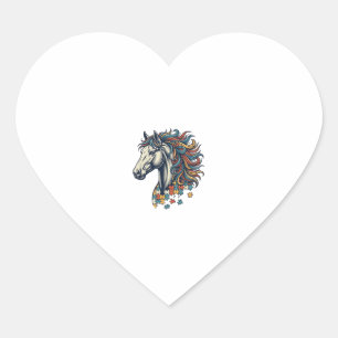 Colourful Horse Puzzle Piece Vintage Engraving T-S Heart Sticker