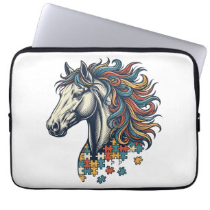 Colourful Horse Puzzle Piece Vintage Engraving T-S Laptop Sleeve
