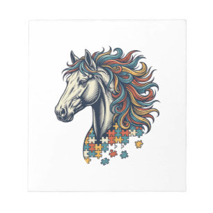 Colourful Horse Puzzle Piece Vintage Engraving T-S Notepad