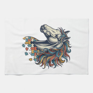 Colourful Horse Puzzle Piece Vintage Engraving T-S Tea Towel