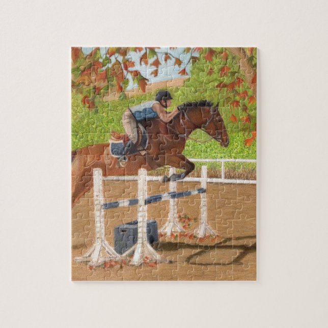Colourful Horse & Rider Jumping Jigsaw Puzzle (Vertical)