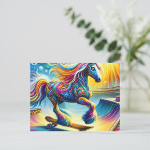 Colourful Horse Skateboarding Postcard