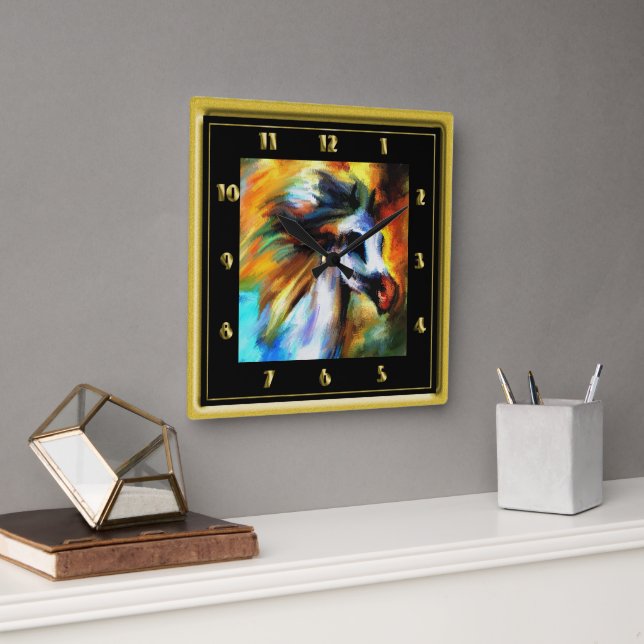 Colourful Horse Square Wall Clock (Office)