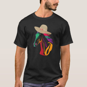 Colourful Horse With Hat Men Women Kids Horse Raci T-Shirt