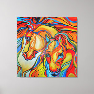 Colourful Horses Abstract Art Canvas Print