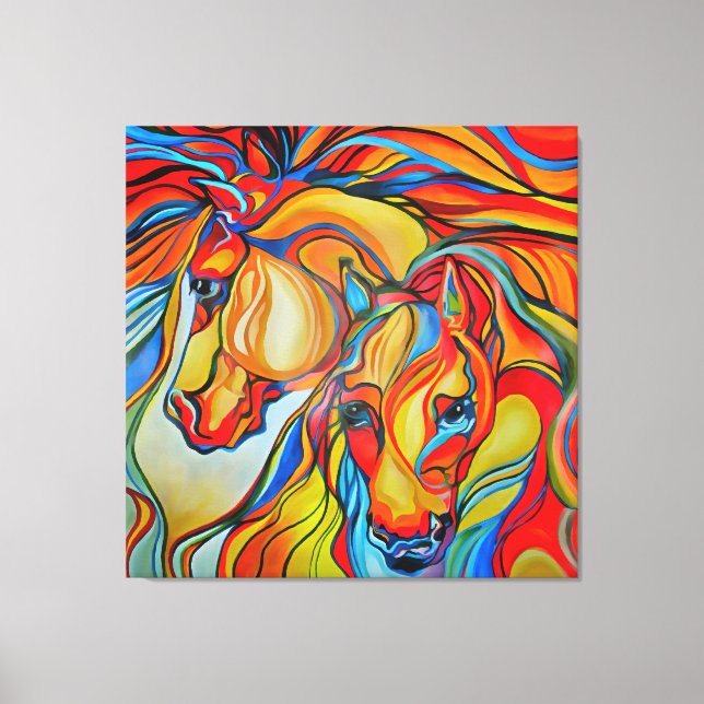 Colourful Horses Abstract Art Canvas Print (Front)