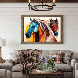 Colourful Horses Vibrant Art Poster