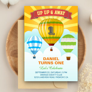Colourful Hot Air Balloon First Birthday Invitatio Invitation
