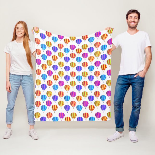 Colourful Hot Air Balloon Pattern Fleece Blanket (In Situ)