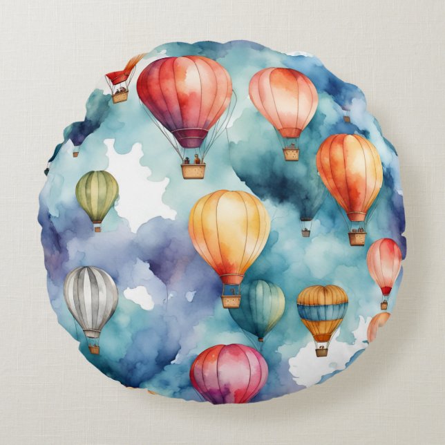 Colourful Hot Air Balloon Pattern  Round Cushion (Front)