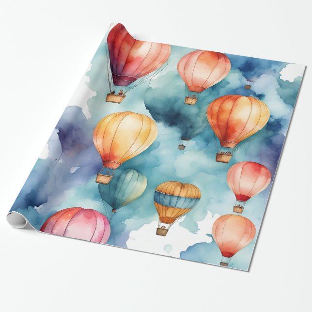 Colourful Hot Air Balloon Pattern  Wrapping Paper (Unrolled)