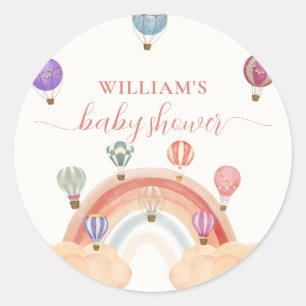 Colourful Hot Air Balloon Rainbow Baby Shower  Classic Round Sticker