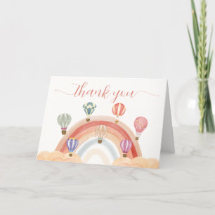 Colourful Hot Air Balloon Rainbow Baby Shower Thank You Card