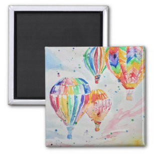 Colourful Hot Air Balloon Watercolor Art Design Magnet